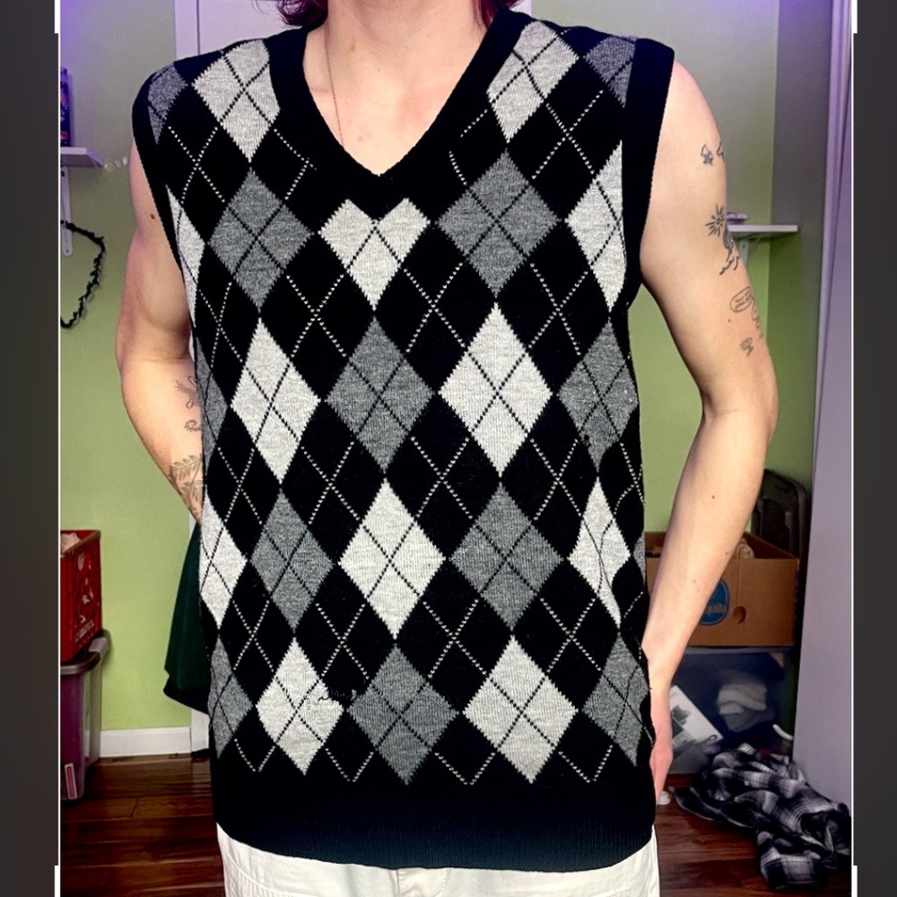 B&W Argyle Sweater Vest